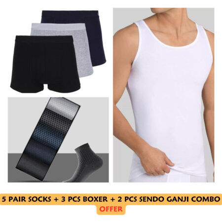 5 Pair Socks + 3 Pcs Boxer + 2 Pcs Sendo Ganji Combo Offer - 1229